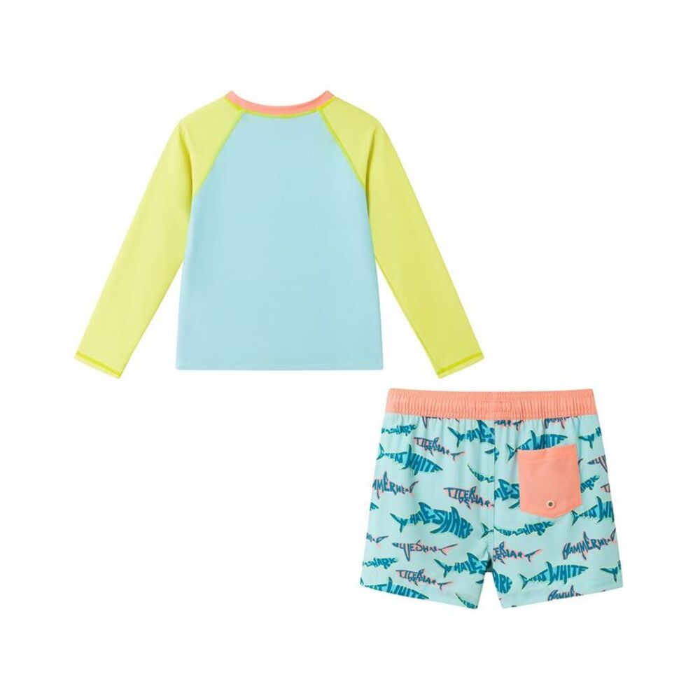 Andy & Evan Boys  Aqua & Lime Shark Rashguard Se - Picture 2 of 3
